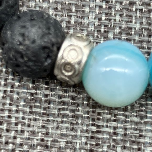 Lava Stone Energy Bracelet Grey Blue Ombre Bead Silver Infinity Stretch BoHo - Picture 3 of 5